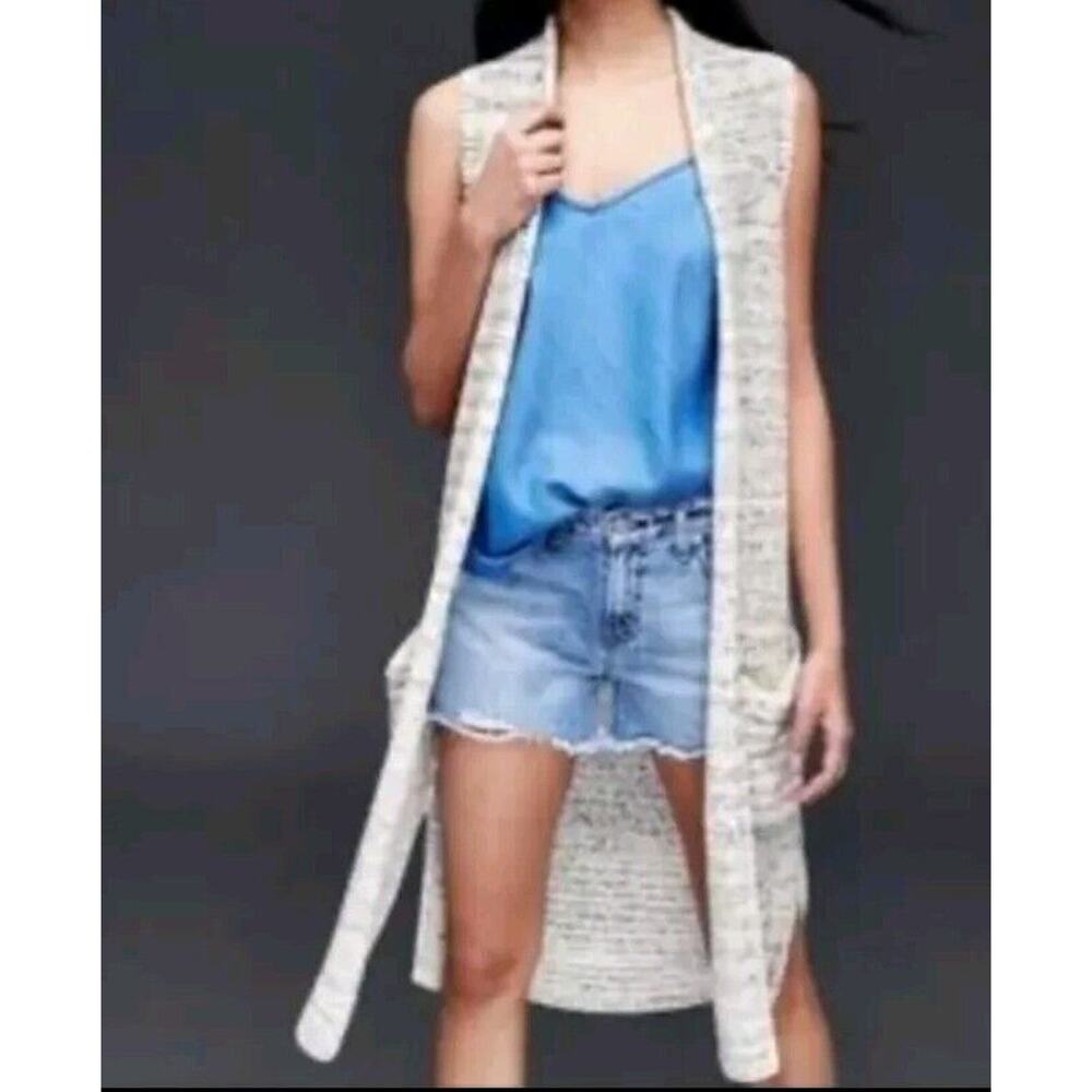 Gap Sweater Womens Size XS Duster Gray Blue Heathered‎ Sleeveless Patch Pocket